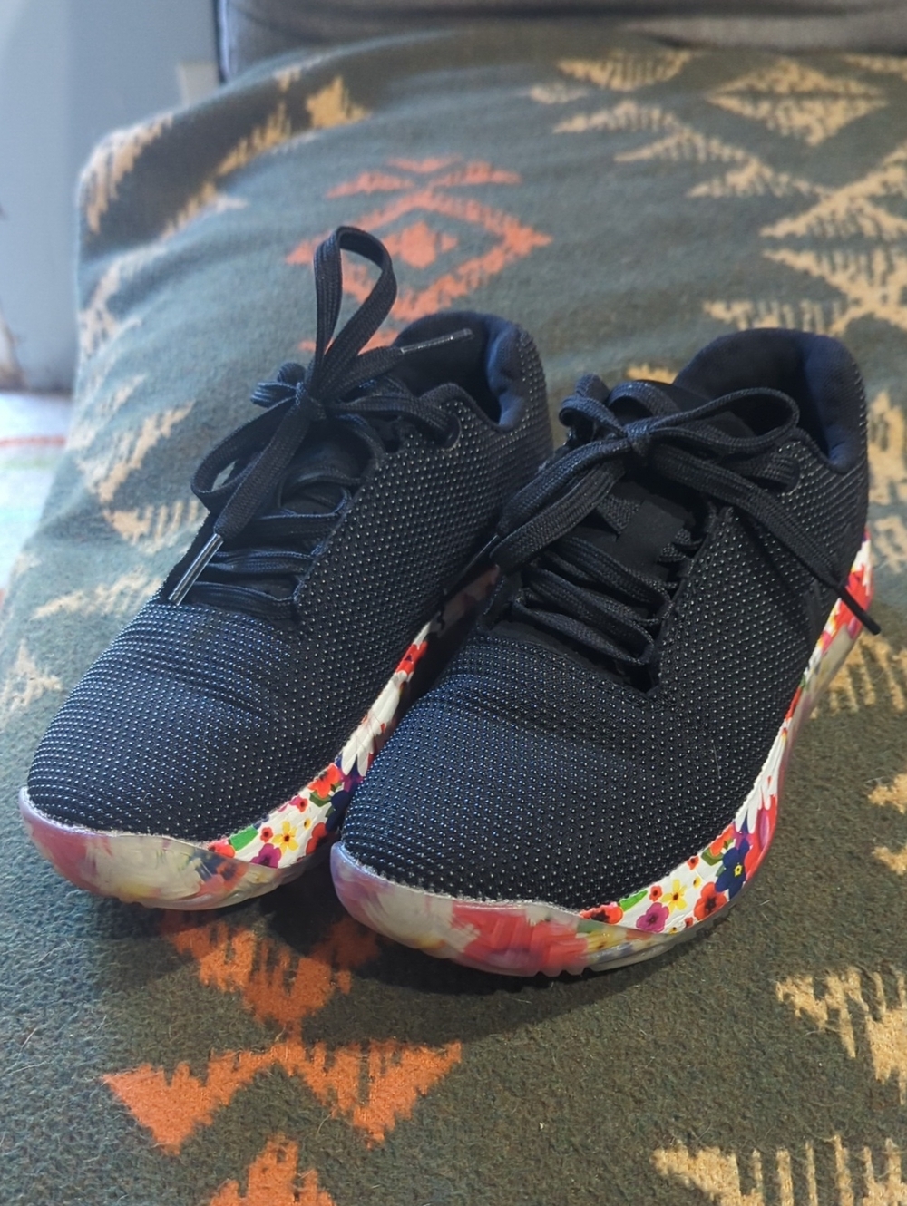 NOBULL Black Knit Trainer with Floral Insole